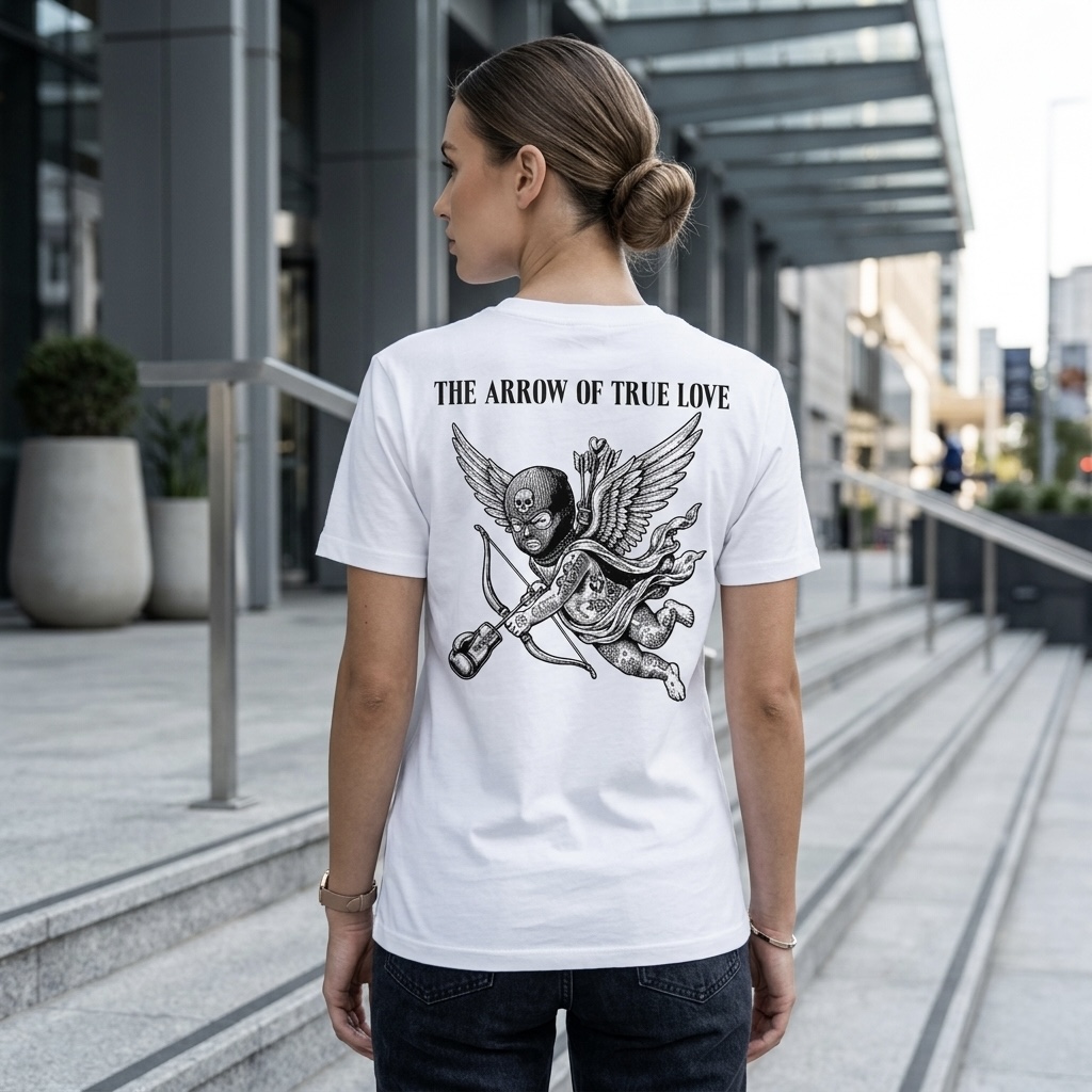 raze division the arrow of true lovewychodzisz na ulicę, narzucasz swój styl i świat zewnętrzny przestaje istnieć. liczy się tylko twoja wizja, pewność siebie i nieustanny ruch. koszulka „the arrow of true love” to wizualna interpretacja ulicznego przeznaczenia – stanu, w którym surowość betonu spotyka się z bezkompromisową estetyką. mroczny motyw skrzydlatego buntownika w kominiarce to hołd dla tych, którzy kochają życie na własnych zasadach i nie boją się celować wysoko. to propozycja dla tych, którzy wiedzą, że prawdziwa pasja wymaga odwagi – tak jak twoja tożsamość ukryta pod maską miejskiego zgiełku. co ją wyróżnia? street rebel design: unikalna, szczegółowa grafika na plecach wykonana w technologii dtf (direct to film). postać amorka z łukiem i strzałą tworzy efekt surowego, tatuażowego szkicu. nadruk jest niesamowicie trwały, elastyczny i nie traci swojej intensywności nawet przy częstym praniu i intensywnym noszeniu. premium touch: jak zawsze w raze division, stawiamy na komfort najwyższej klasy. specjalne wykończenie sprawia, że bawełna jest gładka w dotyku, a jednocześnie odporna na pilling (mechacenie). to idealny wybór, by czuć się pewnie w każdej sytuacji. heavyweight body (210g): solidna gramatura 210g gwarantuje, że koszulka nie jest „jednorazówką”. mięsisty splot sprawia, że t shirt świetnie leży, idealnie trzyma formę oversize i zachowuje swój kształt przez długie sezony. oversize flow: specjalnie zaprojektowany, luźny krój zapewnia maksimum swobody. obniżona linia ramion i szeroki fason to fundament stylu, który nie uznaje kompromisów między wygodą a wyglądem. przekaz niektórzy widzą tylko grafikę. ty widzisz symbol walki o to, co dla ciebie ważne. linia raze to jakość, która dotrzymuje ci kroku, niezależnie od tego, jak intensywne jest tempo twojego dnia. „aim true. strike hard. raze division.” specyfikacja techniczna: gramatura: 210 g/m² – ciężka, solidna bawełna klasy premium. skład: 100% wysokogatunkowa bawełna – naturalna oddychalność i trwałość. krój: oversize – swobodny, nowoczesny fason. technologia nadruku: zaawansowany druk dtf – precyzja detali i najwyższa odporność na pękanie. dostępne kolory: głęboka czarna oraz klasyczna biel. sprawdź rozmiar